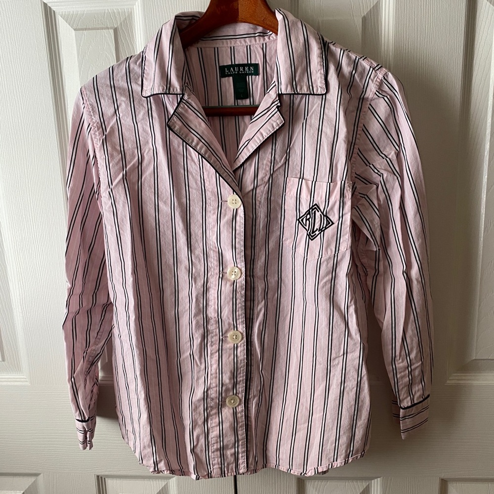 (2 piece set!) Lauren Ralph Lauren Pink and Black Striped Set SZ L